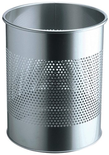 Durable Round Metal Perforated Waste Bin - Scratch Resistant Steel - 15L Silver