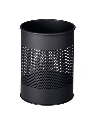 Durable Round Metal Perforated Waste Bin - Scratch Resistant Steel - 15L Charcoal