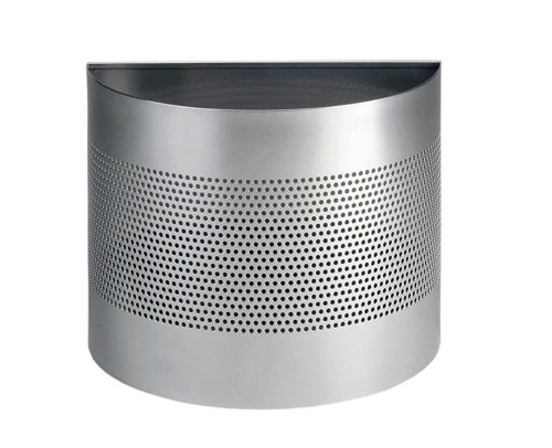Durable Metal Waste Bin Semi Circle 20 Litre with Perforated Ring Silver Pack of 1