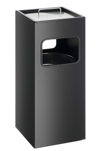 Durable Square Metal Waste Bin with Integrated Sand Ashtray - 17L - Black