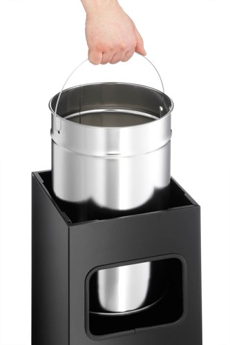 Durable Metal Waste Bin Square 17 Litre with integrated 2L Ashtray Includes 1.5kg Sand Charcoal - 333058 Smokers Ash Bins 28181DR