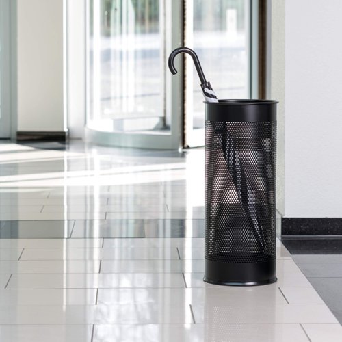 Durable Umbrella Stand 28.5 Litre Capacity - Made From Stainless Steel - Perforated Design for Improved Airflow & Drying - Black - 335001