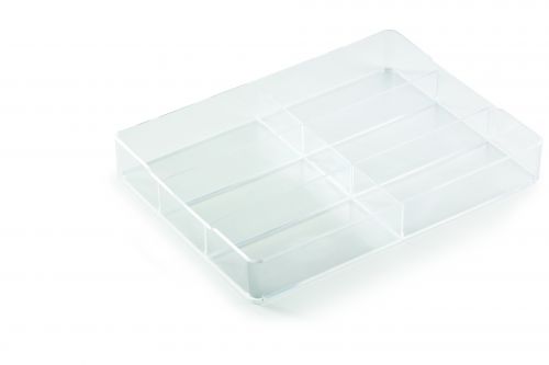 The transparent drawer insert for the COFFEE POINT Box is ideal for sorting and storing cutlery and other coffee station equipment. The tray is not only food save but is also dishwasher safe making it quick and easy to clean after use. The stylish coffee point drawer insert is perfect for any workplace or home kitchen for neatly storing coffee capsules, tea bags, sugar sticks, milk capsules and much more.