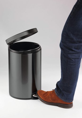 Durable Powder Coated Metal Pedal Bin Round 5 Litre Charcoal 341058 Utility Bins WT1110