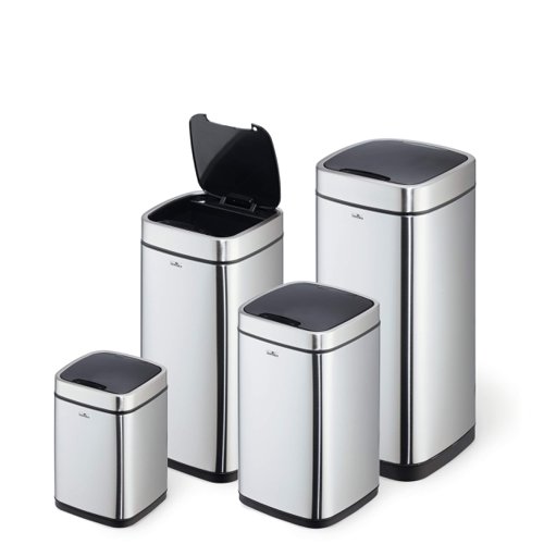 The Durable Sensor 12 litre waste bin is made from stainless steel with a fingerprint proof coating perfect for any workplace or home environment. The bin opens and closes automatically thanks to sensor technology for contact-free waste disposal. The bin can also be operated manually if required via buttons on the lid. This bin also comes with a removable inner container with carry handle for easy cleaning and disposing of waste. A waste bag can be fixed using the fixing ring to keep it securely in place. It also has a non-slip base and square shape for space-saving placement. Requires 4AA or AAA batteries (Not included).