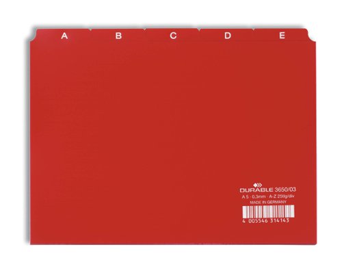 Durable 5 Part Alphabetical A-Z Reinforced Index Dividers - A5 Landscape - Red