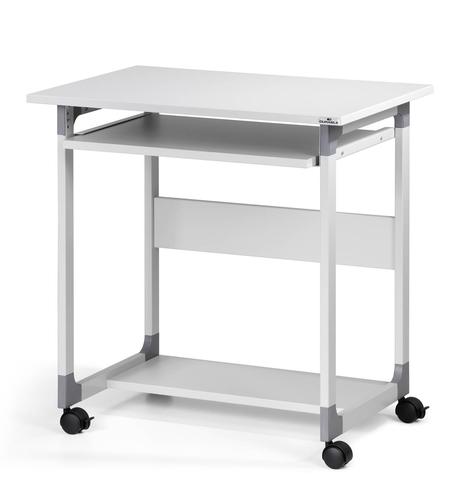 Mobile computer table with four shelves specifically designed for busy working areas where quick access to the computer equipment is essential. The height of the keyboard shelf is adjustable between 550-630 mm for a more comfortable working position.Monitor shelf dimension: 750 x 534 mm (W x D)Keyboard shelf dimension: 588 x 420 mm (W x D)Bottom shelf dimension: 610 x 272 mm (W x D)Total dimension: 770 x 750 x 534 mm (H x W x D).