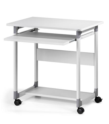 25269DR | Mobile computer table with four shelves specifically designed for busy working areas where quick access to the computer equipment is essential. The height of the keyboard shelf is adjustable between 550-630 mm for a more comfortable working position.Monitor shelf dimension: 750 x 534 mm (W x D)Keyboard shelf dimension: 588 x 420 mm (W x D)Bottom shelf dimension: 610 x 272 mm (W x D)Total dimension: 770 x 750 x 534 mm (H x W x D).