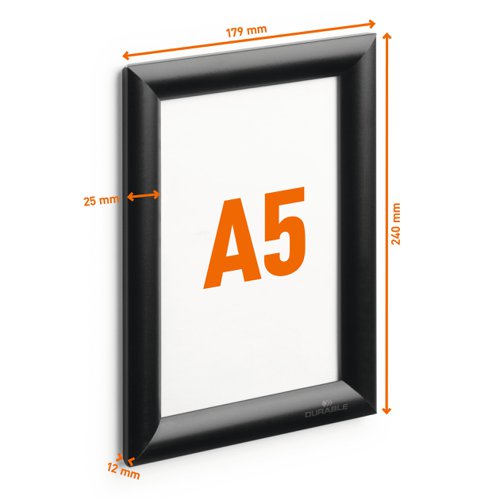 Durable Aluminium Snap Frame A5 Black - 479501