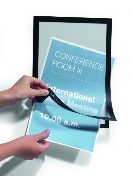 Durable DURAFRAME Self-Adhesive Sign & Document Holder with Magnetic Frame A4 Black (Pack 2) - 487201