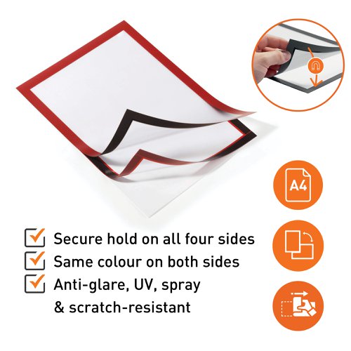 Durable Duraframe Self Adhesive Frame A4 Red (Pack of 2) 487203 Sign Holders IB1401