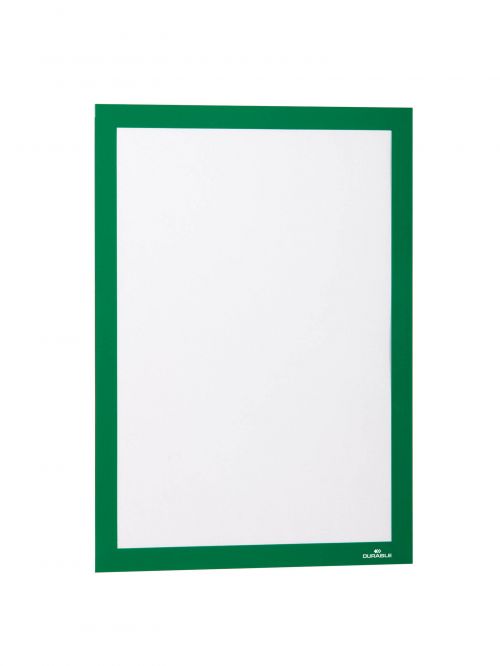 Durable DURAFRAME Self-Adhesive Sign & Document Holder with Magnetic Frame A4 Green (Pack 2) - 487205