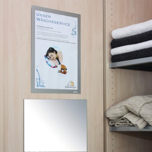 Durable DURAFRAME Self-Adhesive Sign & Document Holder with Magnetic Frame A4 Silver (Pack 2) - 487223