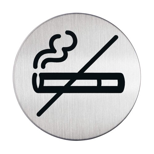 Durable Adhesive No Smoking Sign Safety Symbol - Brushed Stainless Steel - 83mm