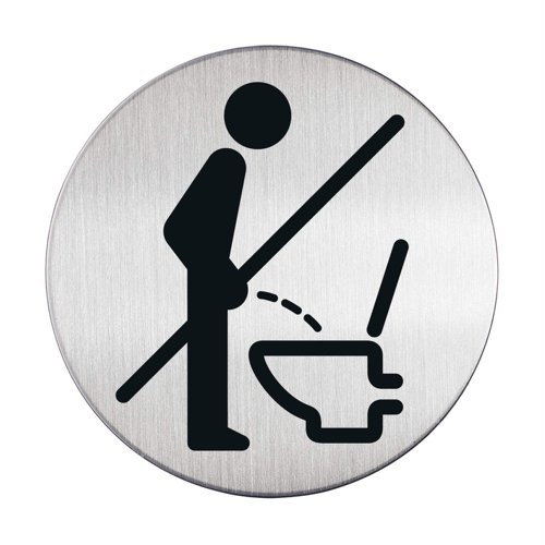 Durable Adhesive Please Sit Down Symbol Bathroom Toilet Sign - Stainless Steel