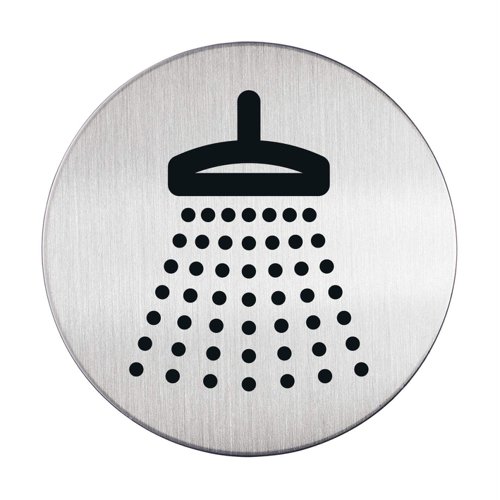 Durable Adhesive Shower Sign Safety Symbol - Brushed Stainless Steel - 83mm