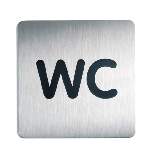 Durable Adhesive WC Symbol Square Bathroom Toilet Sign - Brushed Stainless Steel