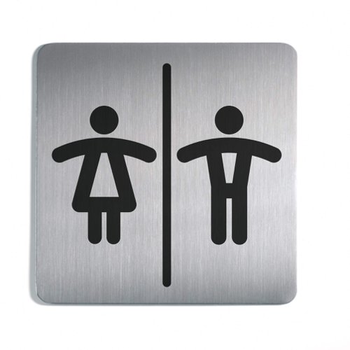 Durable Adhesive Unisex WC Symbol Square Bathroom Toilet Sign - Stainless Steel