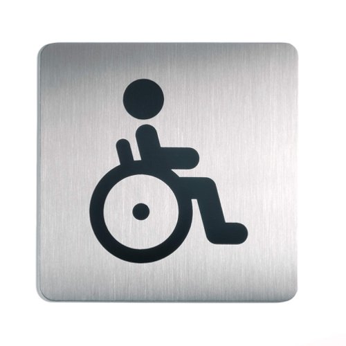 Durable Adhesive Disabled Bathroom Symbol Toilet Sign - Stainless Steel - Square
