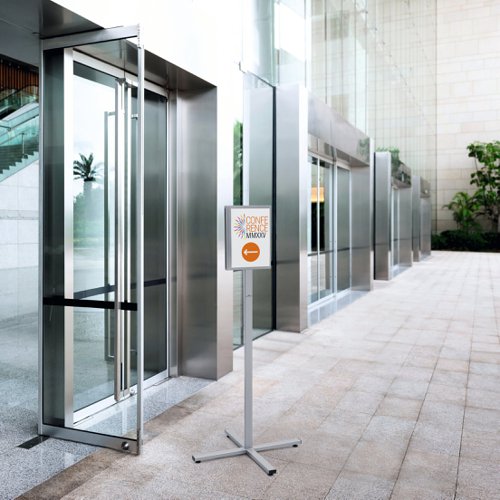 Durable INFO STAND OUTDOOR Stainless Steel Floor Sign - A4 Display Panel - Grey  502057