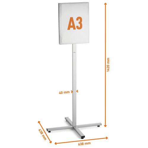 Durable INFO STAND OUTDOOR Stainless Steel Floor Sign - A3 Display Panel - Grey  502957