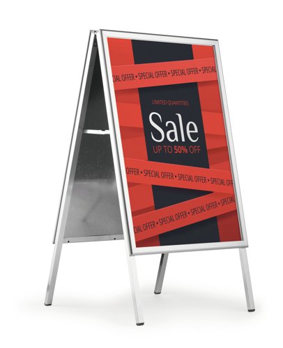Durable A Board Foldable Pavement Sign Double Sided Snap Frame Stand - A1 Silver