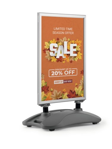 Durable Pavement Sign Heavy Water Base Double Sided Snap Frame Stand - A1 Silver