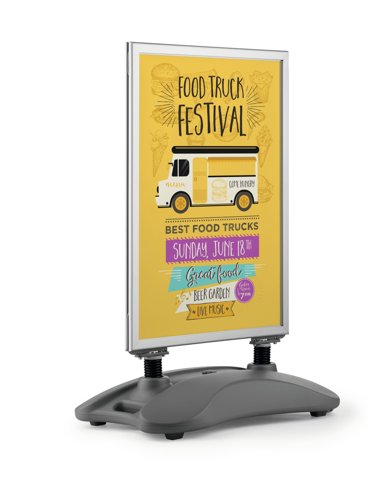 Durable Pavement Sign Heavy Water Base Double Sided Snap Frame Stand - A1 Silver