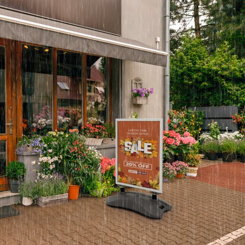 Durable Pavement Sign Heavy Water Base Double Sided Snap Frame Stand - A1 Silver