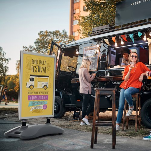 Durable Pavement Sign Heavy Water Base Double Sided Snap Frame Stand - A1 Silver