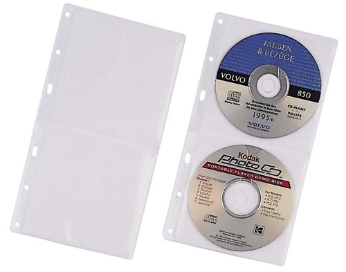 Durable CD/DVD Punched Pocket Wallet Sleeve for 2 Discs - 5 Pack - Clear