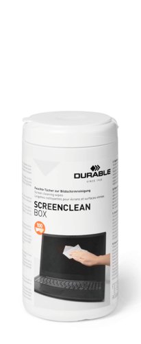 Durable SCREENCLEAN Anti-Static Biodegradable & Streak-Free Screen Cleaning Wipes for Phones Tablets Laptops Computers (Pack 100) - 573602