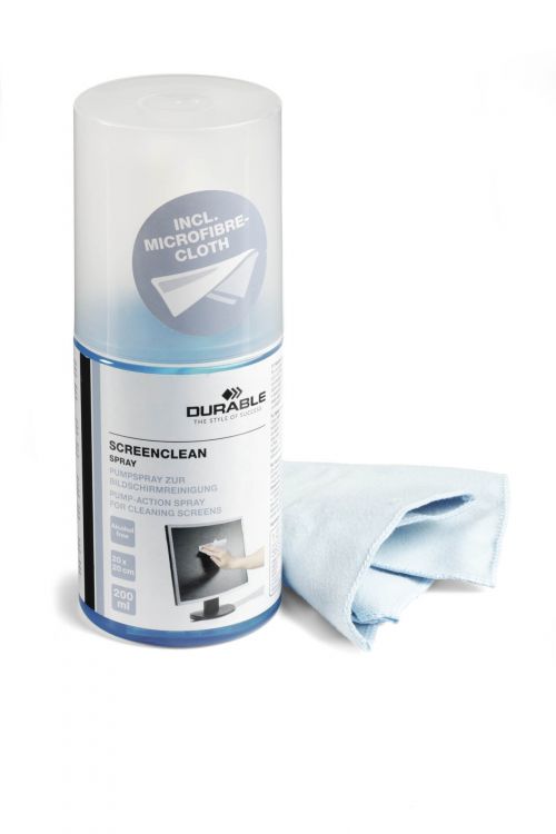 Durable Screenclean Spray with Cloth Alcohol Free 200ml Ref 582300