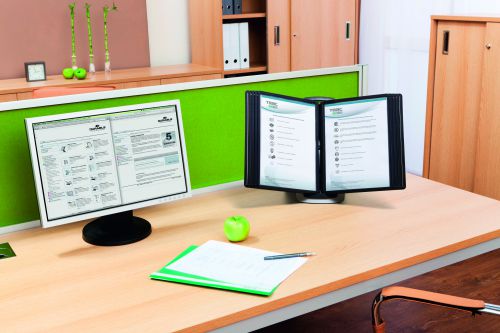 Stylish contoured table stand with 10 SHERPA® PANEL display panels in A4 format (10 panels in black). Ideal for office use and for all users who want to change information regularly or have important documents stored close to hand. All Sherpa® units come with a 5 year guarantee.