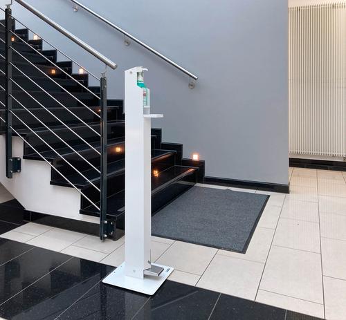 Disinfection stands with a comfortable foot pedal for easy cleaning and disinfecting of hands. Stable, free-standing holder for variable accommodation of common disinfectant bottles with dosing pump up to 500ml. Disinfection and hygiene stations are central elements for infection protection at workplaces when shopping and in all public facilities.Durable is one of Germany's leading brand manufacturers of office organisation and presentation aids.