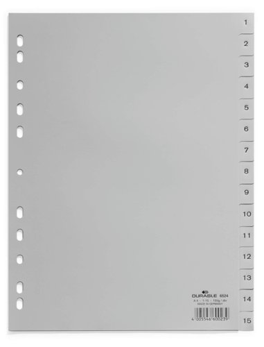 Durable 15 Part Numbered Tab Reinforced Punched Index Divider - A4 - Grey