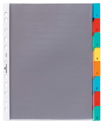 Durable 8 Part Replacable Tab Numbered Colour Coded Punched Index Divider - A4