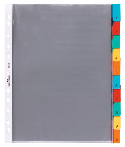 Durable 10 Part Replacable Tab Numbered Colour Coded Punched Index Divider - A4