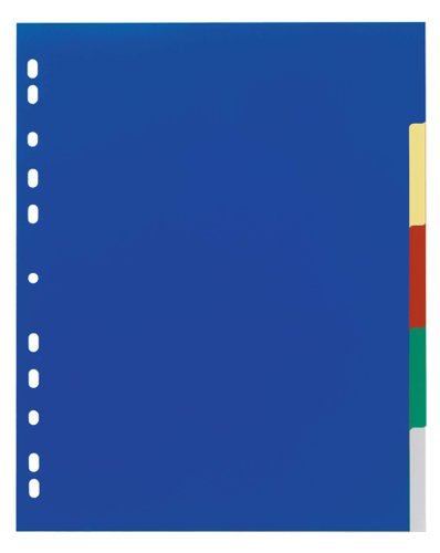 Durable 5 Part Coloured Tab Index Punched File Dividers - A4+