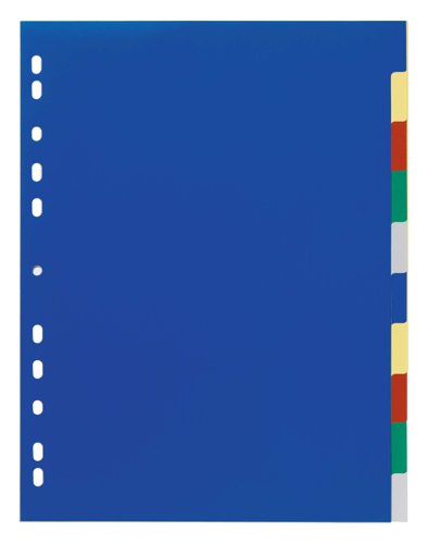 Durable 10 Part Coloured Tab Index Punched File Dividers - A4+