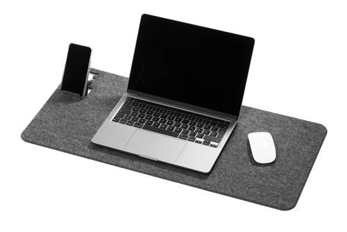 Durable’s premium felt desk mat redefines workspace comfort. Crafted from soft breathable felt for a cosy tactile finish that’s a pleasure to use.The unique fold-out phone holder provides the perfect viewing angle while you work and folds flush when not in use. Seamlessly integrating into the design and maintaining a clutter-free environment.Excellent acoustics offer a first-class typing experience while protecting your desk from scratches and spills.Set your workspace apart.Made from 60% recycled felt and presented in sustainable plastic-free packaging.Folded dimensions: 35 x 33 cmUnfolded dimensions: 70 x 33 cmBuilt and designed in-house in Germany