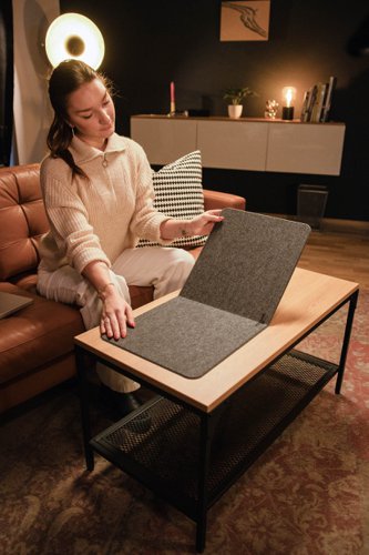 Durable’s premium felt desk mat redefines workspace comfort. Crafted from soft breathable felt for a cosy tactile finish that’s a pleasure to use.The unique fold-out phone holder provides the perfect viewing angle while you work and folds flush when not in use. Seamlessly integrating into the design and maintaining a clutter-free environment.Excellent acoustics offer a first-class typing experience while protecting your desk from scratches and spills.Set your workspace apart.Made from 60% recycled felt and presented in sustainable plastic-free packaging.Folded dimensions: 35 x 33 cmUnfolded dimensions: 70 x 33 cmBuilt and designed in-house in Germany