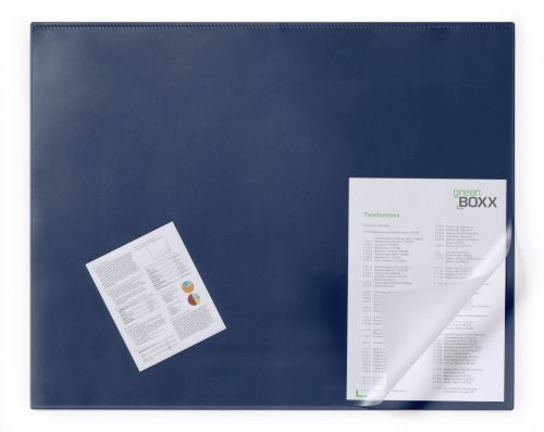 Durable Desk Mat with Clear Overlay 65 x 52cm Dark Blue - Pack of 5