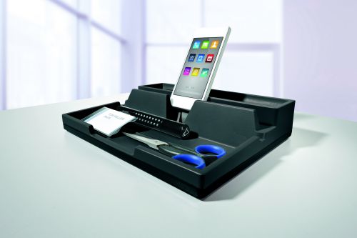 A compact storage tray to be used on desks, in drawers or with VARICOLOR® DRAWER Boxes. An integrated mount is featured to enable the display and storage of tablets and smartphones. Perfect for keeping your desk tidy and clear of clutter whilst keeping the essentials close to hand.
