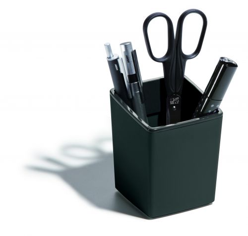 VARICOLOR® pen pot in a stylish design which is perfect for any desktop. Store pens, pencils, scissors and small stationery items in this robust pen cup with silk gloss finish. The pen pot has non slip rubber feet for stability. Size: 100x79x79mm (HxWxD).