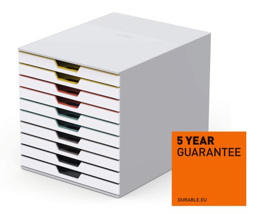 Durable VARICOLOR MIX 10 Drawer Unit Desktop Drawer Set with 10 Colour Coded Drawers and Label Inserts - 763027