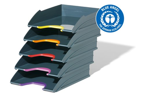 Durable VARICOLOR ECO Letter Trays A4 80% Recycled Plastic Stackable Trays with Coloured Grips (Pack 5) - 770557