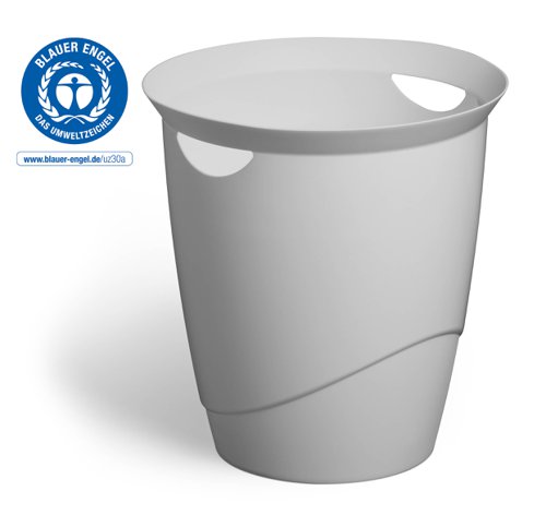 11798DR | An eco-friendly waste bin that is not only good for the planet but that looks great on your desktop. The Blue Angel ecolabel, which is recognised across Europe, helps consumers make sustainable buying choices. As the world’s first ever ecolabel, it’s a reliable seal of approval and certifies that the product in question meets stringent environmental and performance standards. The round, elegant waste bin has a smooth interior which makes it easy to clean when required. The bin has a capacity to hold 16 litres of rubbish and includes carrry handles for easy transportation. Dimensions: 330 x 315 mm (H x dia). Pack of 1.