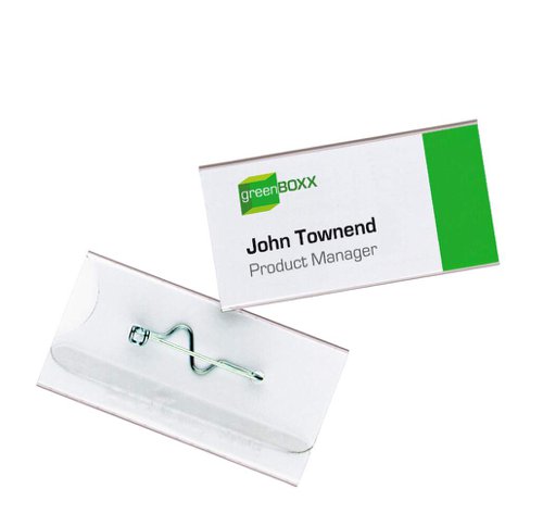 Durable Conference Pin Name Tag Badge Holders + Inserts - 100 Pack - 30 x 60mm