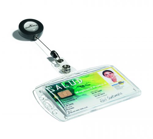 Durable Acrylic Security Pass Holder with Badge Reel 54x87 mm Pack of 10